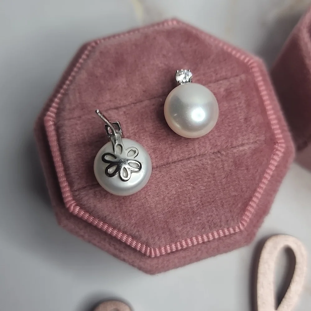 Pearl earrings sterling silver diamond accent